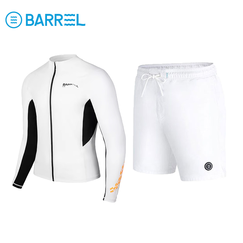 White male ivory shirt with two pairs of white shorts